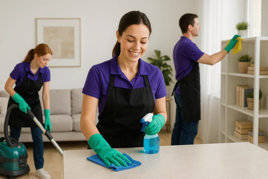 Professional cleaners from Team Clean Supreme wiping down surfaces during residential cleaning service in milwaukee Wisconsin