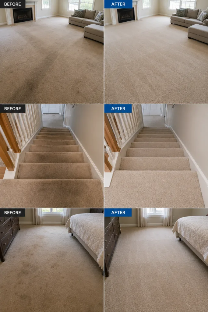 Carpet Cleaning Before and After Milwaukee WI Carpet cleaning before and after results by Team Clean Supreme in Milwaukee WI