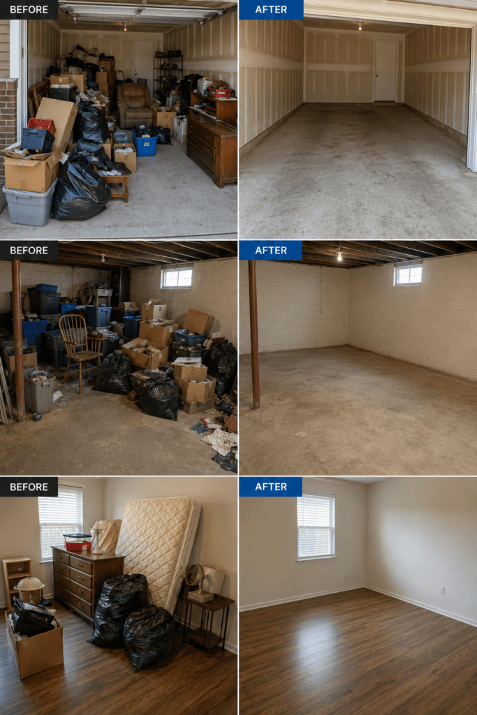 Junk removal before and after cleanout results by Team Clean Supreme in Milwaukee WI